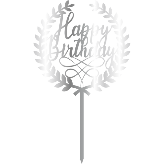 ტოპერი "happy birthday" მრგვალი ვერცხლისფერი