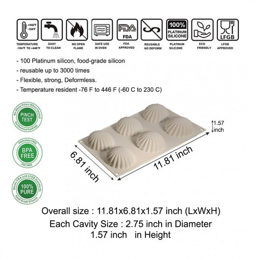 სილიკონის ფორმა გოფრირებული ნახევარი სფეროები 6ც.-ნი